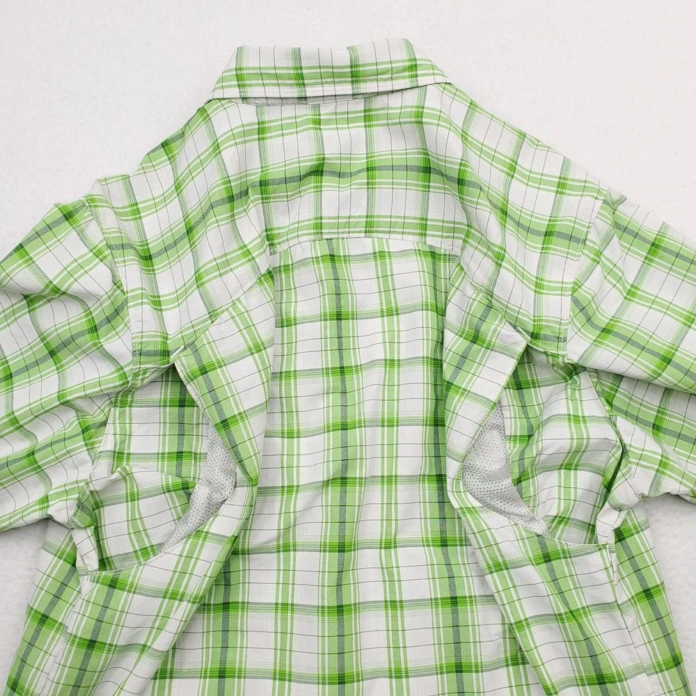 North Face Shirt Mens Small Green White Plaid Vented Outdoor Fishing‎ Tartan